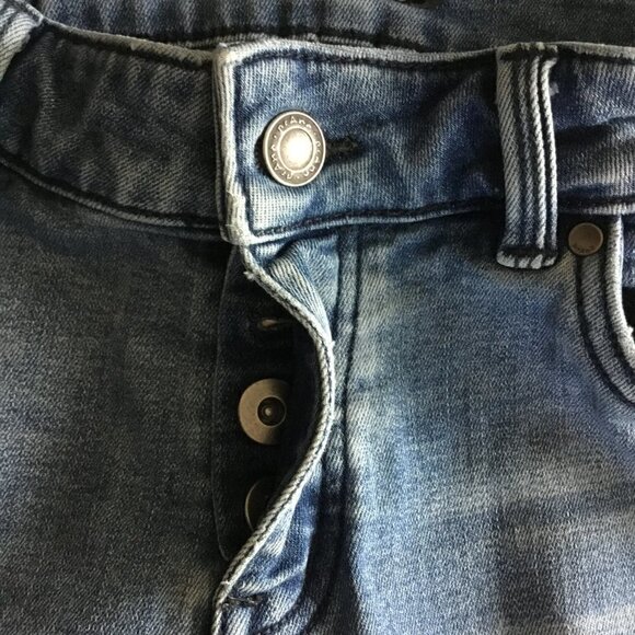 prAna Jeans Button Front Mid Rise Skinny Style Sz 2 Dropped Hem Medium Wash Blue - Picture 3 of 9